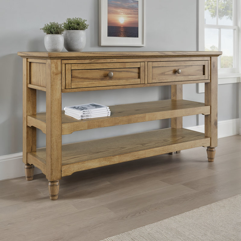 Brentwood Modern Transitional 50" Sofa Console Table with Drawers and Storage Shelves - Light Brown, Brown Wood