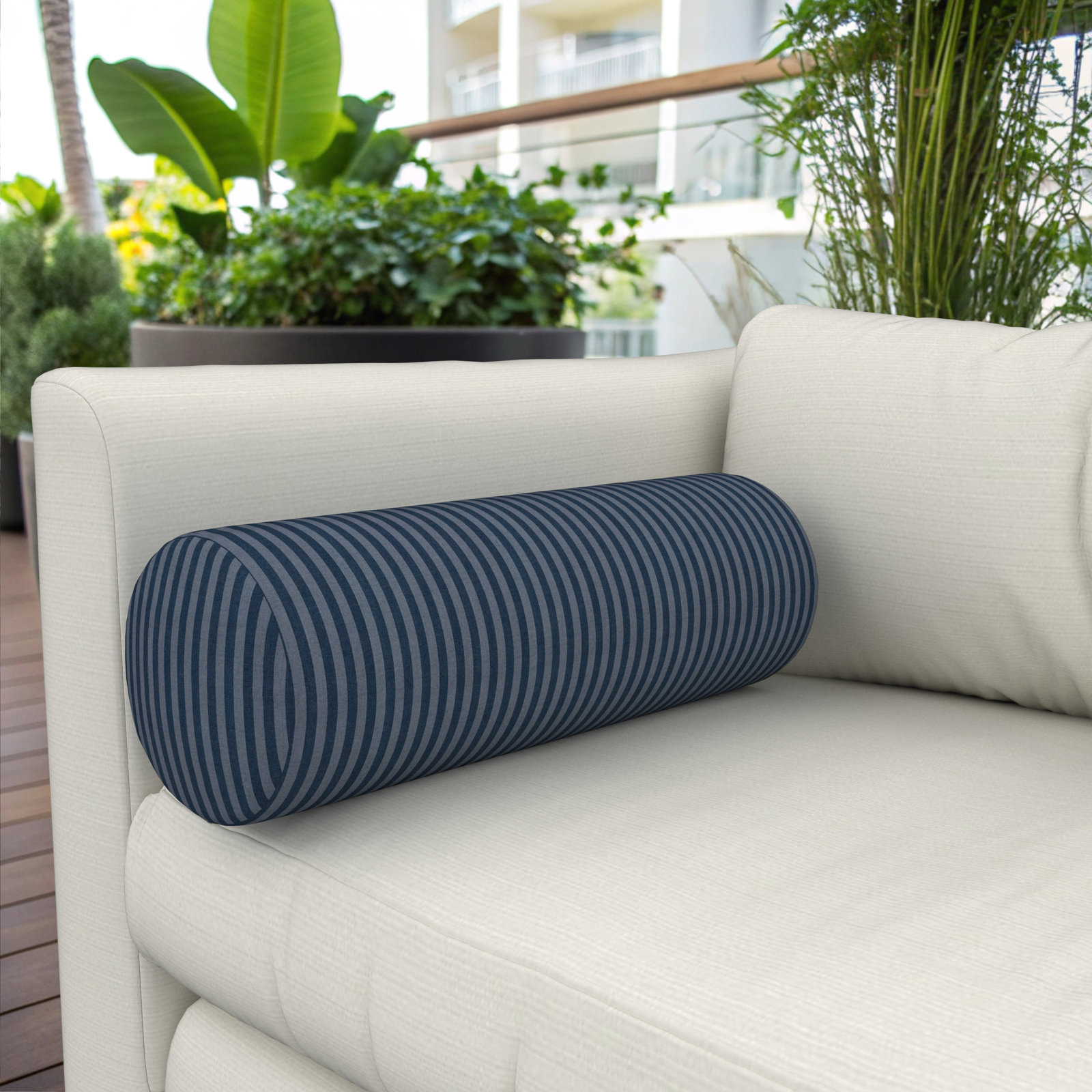Amala Outdoor/Indoor Bolster Pillow, Sail Away Denim