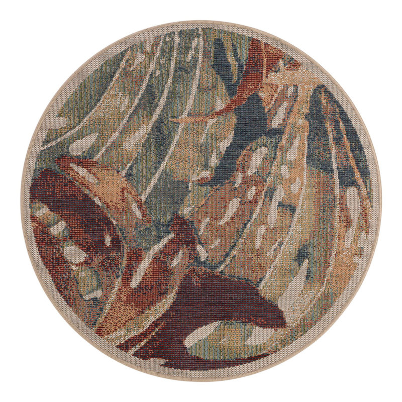 Tapis intérieur / extérieur vert / rouge à motif abstrait Tinesford, Rond 12 pi
