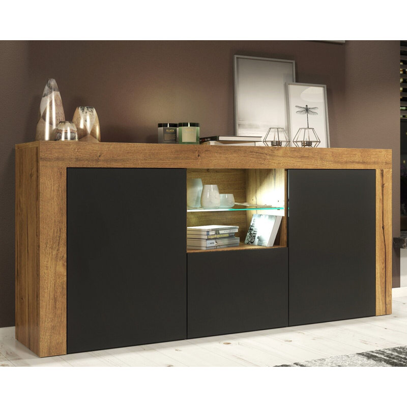 Bunel Unfinished TV Stand for TVs up to 65", Oak/Black