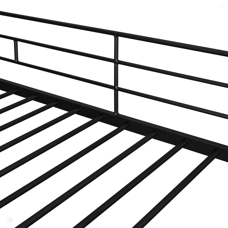 Lit mezzanine en métal avec bureau et tablettes, Noir, noir, noir, noir