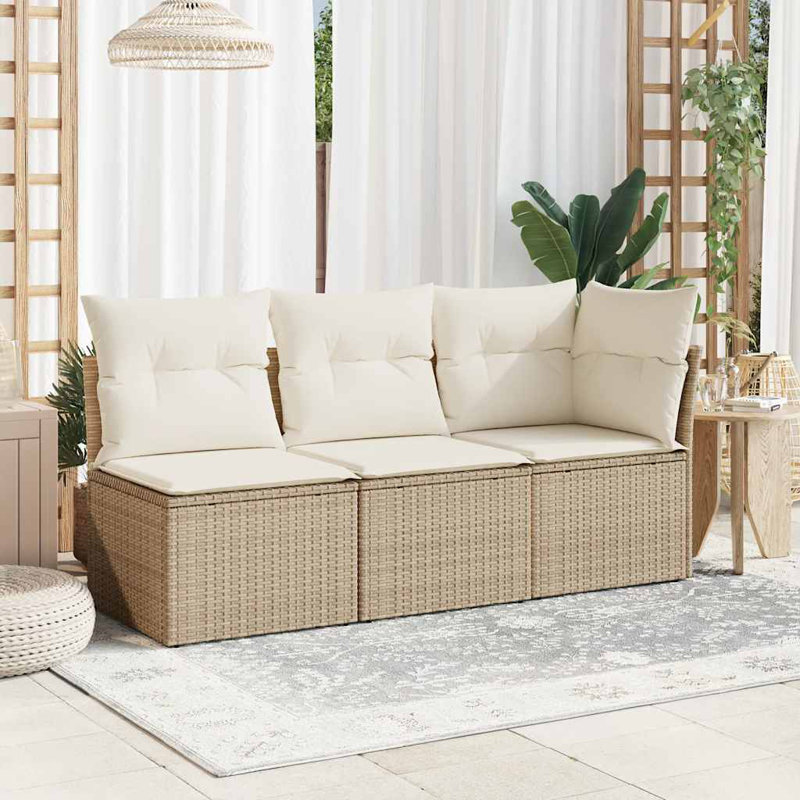 Garden Sofa Beige Poly Rattan Single Adjustable Feet, Beige, Beige