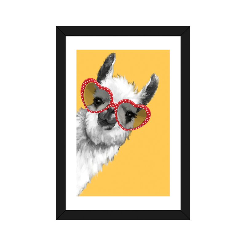 Art de llama mode avec verres à hipster, H 24 po x l 16 po x P 1 po, Papier avec cadre noir