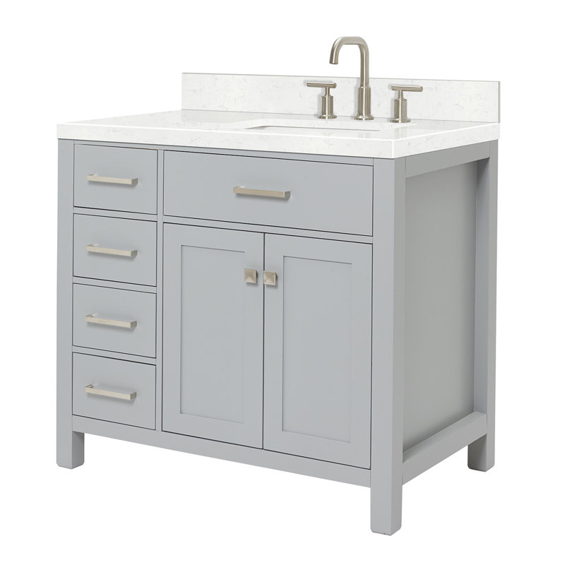 8_ARIEL Bristol 42 Single Sink Bathroom Vanity with Carrara White Quartz, 36", Rectangle, Gray
