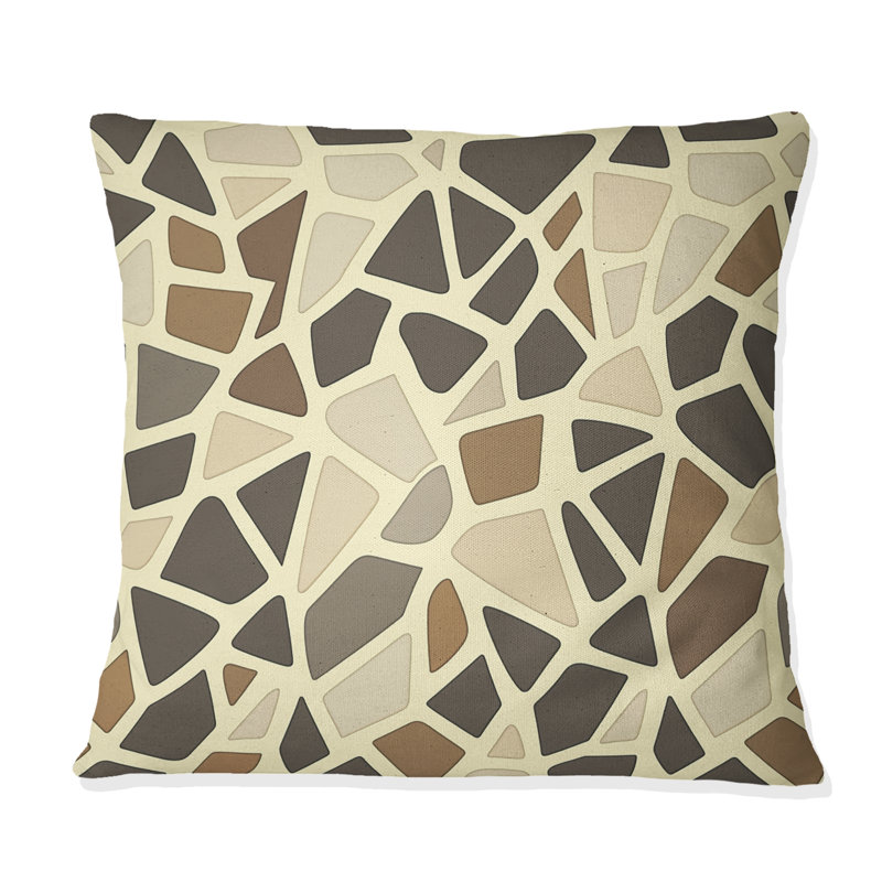 Coussin décoratif brun à motif de triangles beiges III, H 18 po x l 18 po