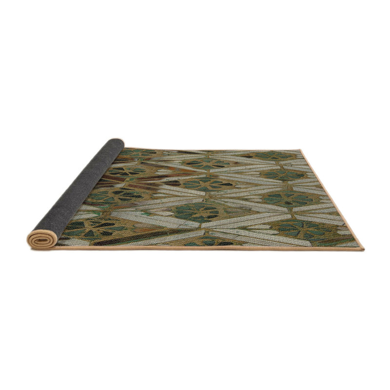 Tapis brun/vert tissé à la machine, Rond 7 pi