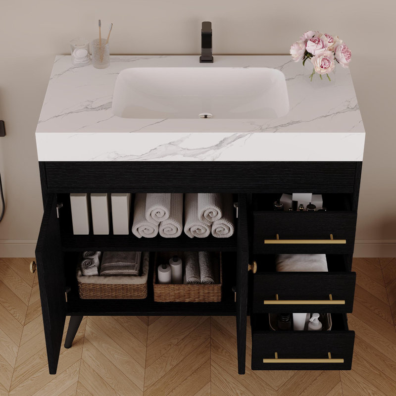 Single Bathroom Vanity with Engineered Marble Top, White