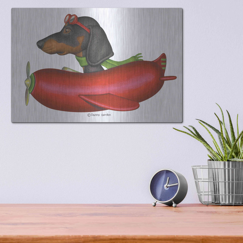 «Black Dachshund In Red Plane» par Danny Gordon, H 16 po x l 12 po