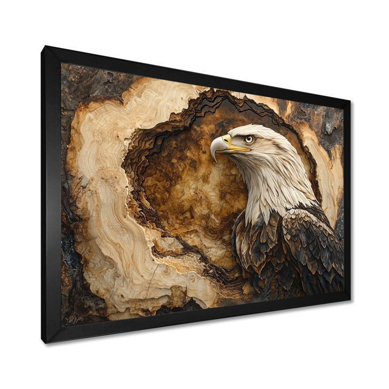 Tête d'aigle Gerbrig sur une glissade en bois I - grand art mural aigle, Reproduction encadrée d'une seule photo, Noir
