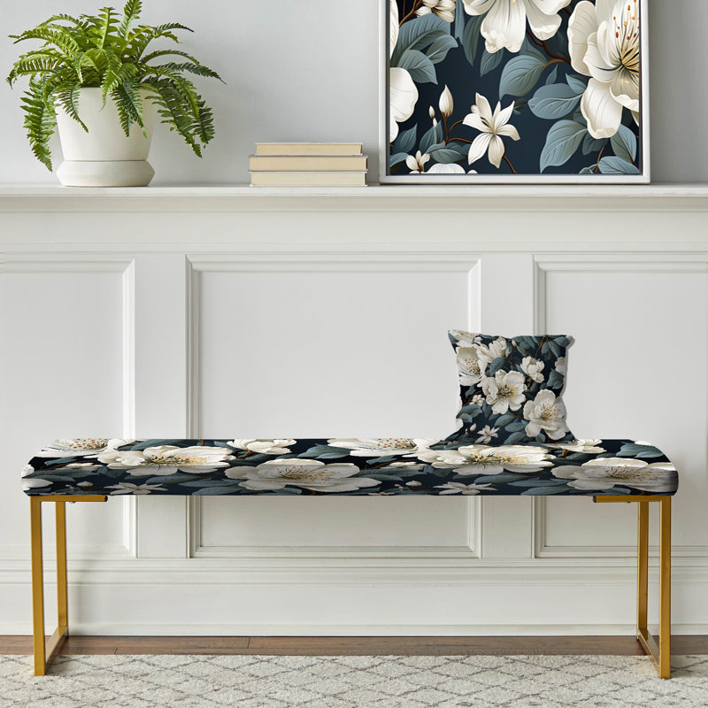 Banc floral rembourré or, Orchidée grise et blanche en fleurs VI