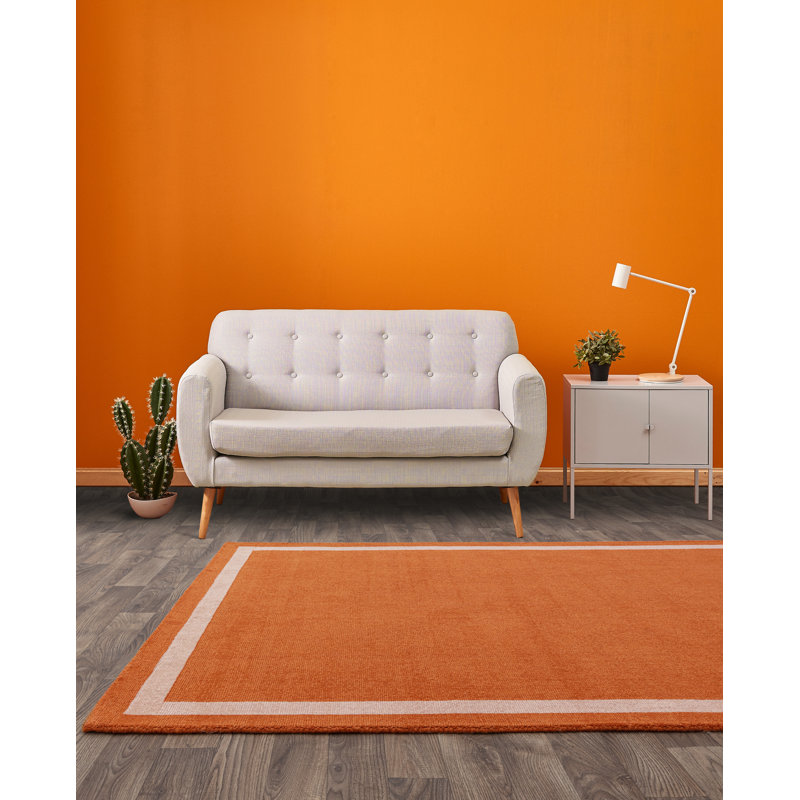 Anwitha Bordered Handmade Orange Area Rug, Rectangle 200 x 300cm