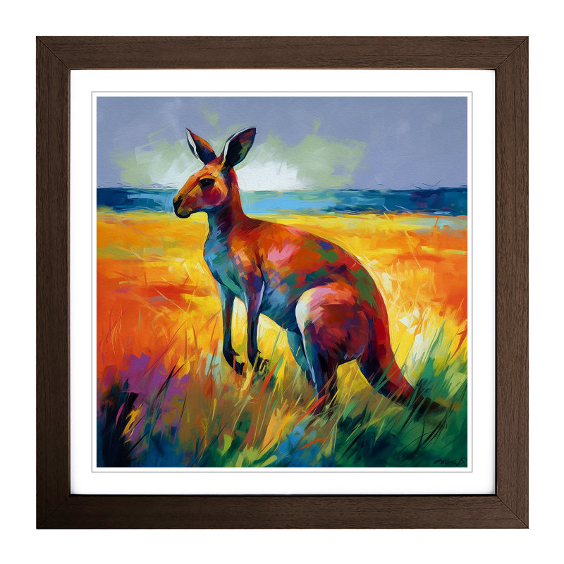 Kangaroo Color Field Painting No.1 - Single Picture Frame Print on Wood, Walnut