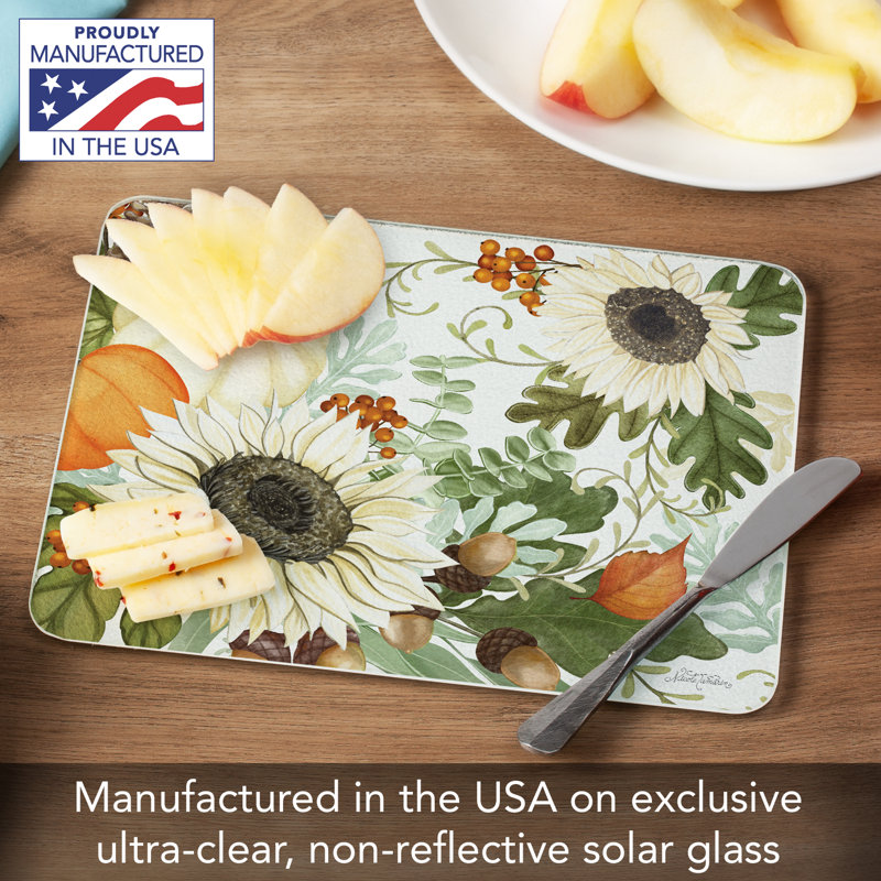Farmhouse Fall Sunflower and Pumpkin Tempered Glass Cutting Board