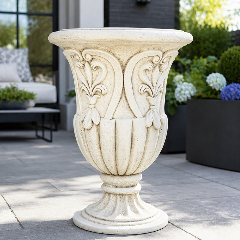 Pot à fleurs rétro en forme de pierre avec piédestal et urne en résine pour patio