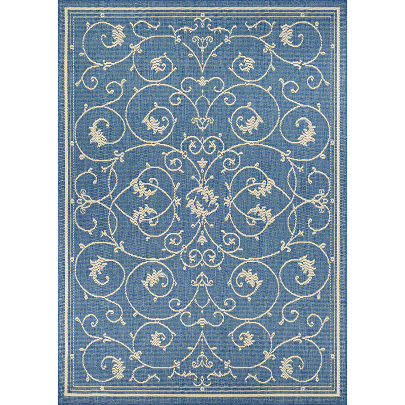 Fierce Portico Beige-Blue Indoor/Outdoor Area Rug, Rectangle 5'3" x 7'6"