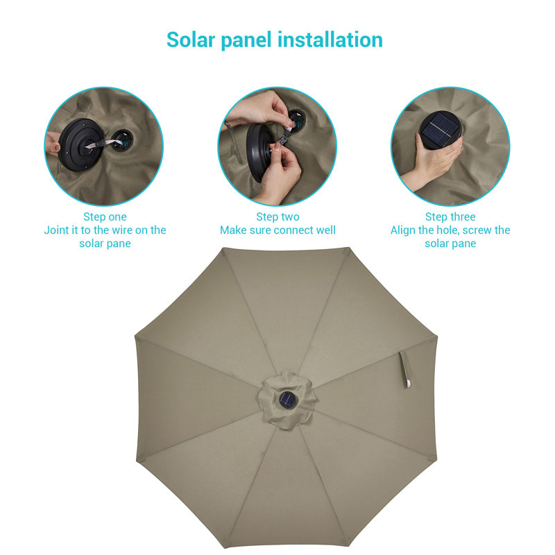 Parasol d'extérieur à DEL 9 pi Mirela pour terrasse, bord de piscine et patio Mirela, Taupe