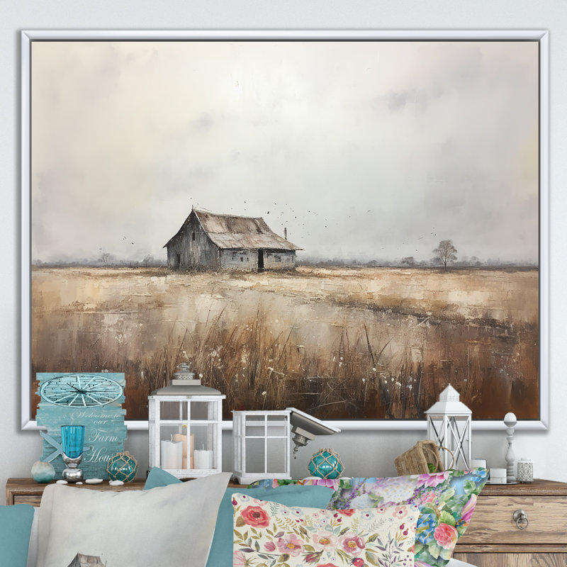 «Barn Minimalisme Charm I», reproduction d'art sur toile, H 16 po x l 32 po x P 1 po, Cadre flottant blanc