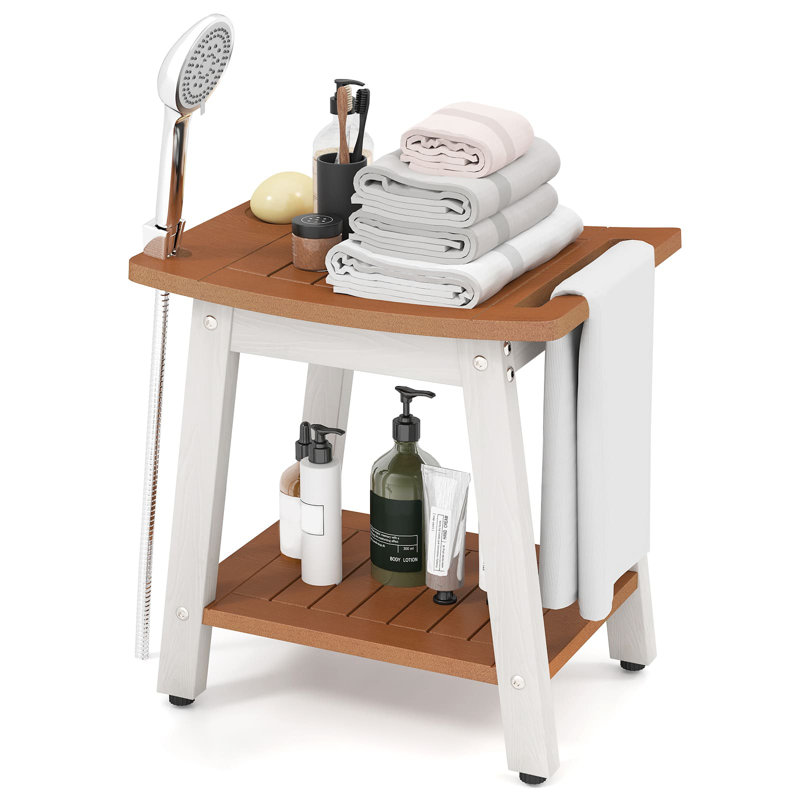   Shower Stool with Handle and Shower Head, Brown/White