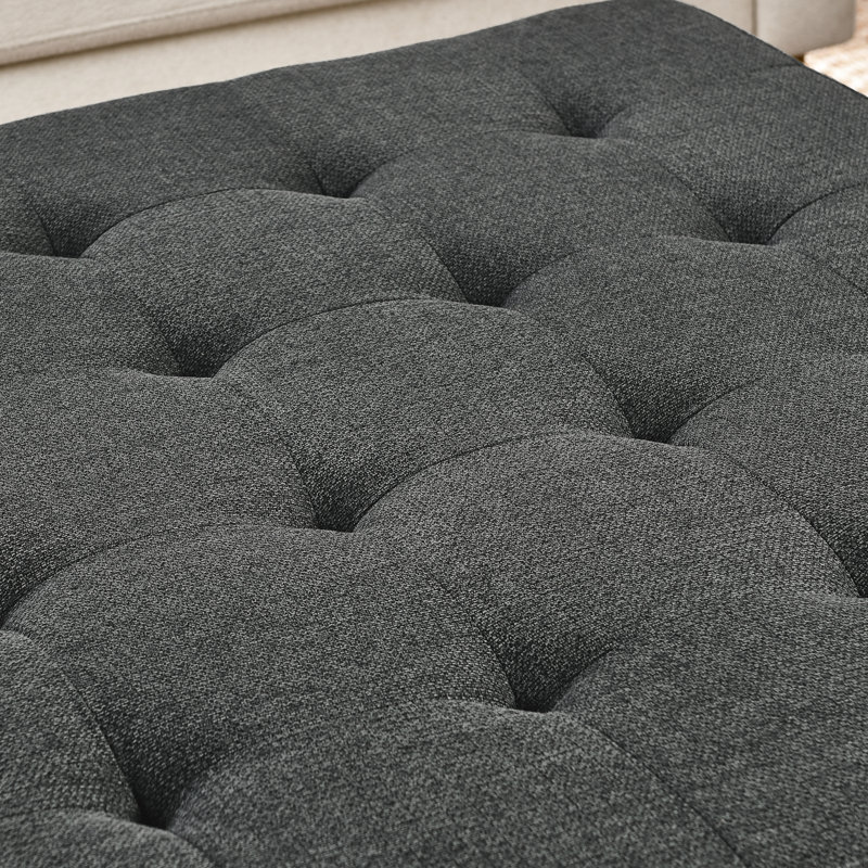 Grand siège en bois de hêtre carré avec siège en lin, siège gris foncé et fabrication robuste, Dark Gray