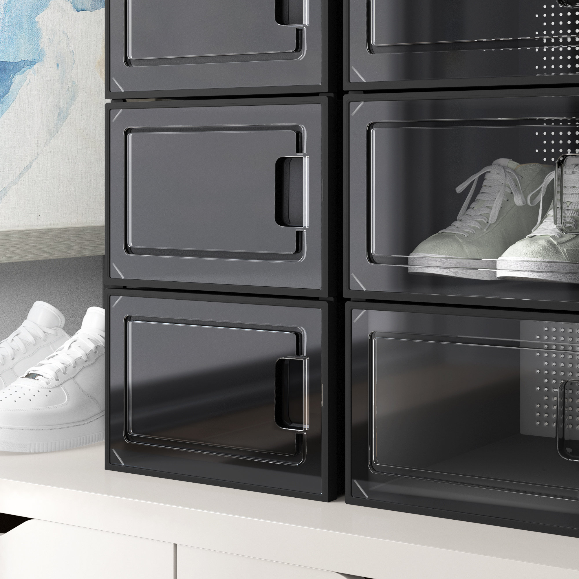 Solid PET Plastic Shoe Storage Box Home Transparent Display Case Shoe Flip  Drawer Shoe Box Corridor Sneakers Organizer Cabinet