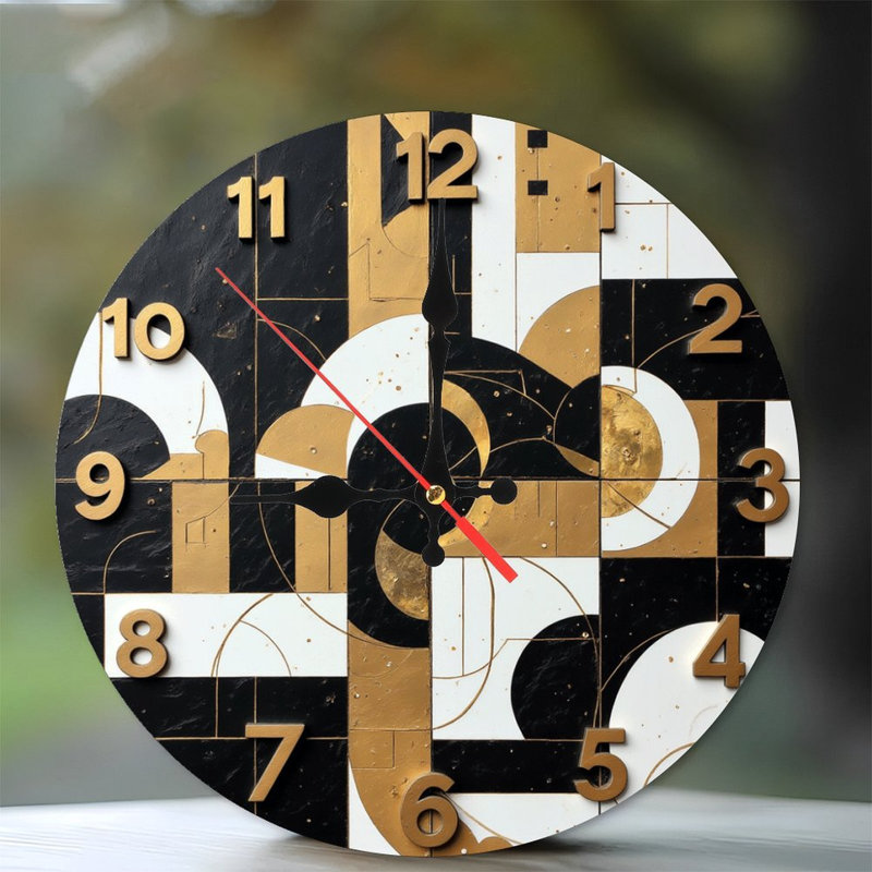 Horloge murale abstraite dorée et noire