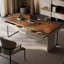Bureau à 3 tiroirs brun noyer + gris massif massif + bois manufacturé + acier-892593576