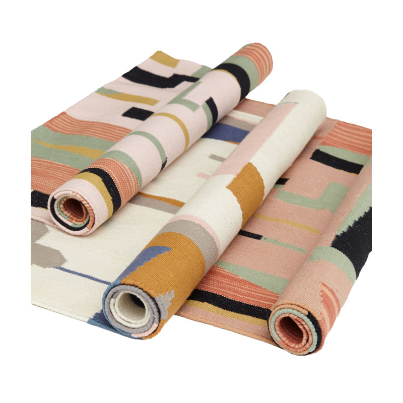 Rectangle Fragments Abstract Flatweave Cotton Area Rug in Black/Pink, Rectangle 9' x 12'