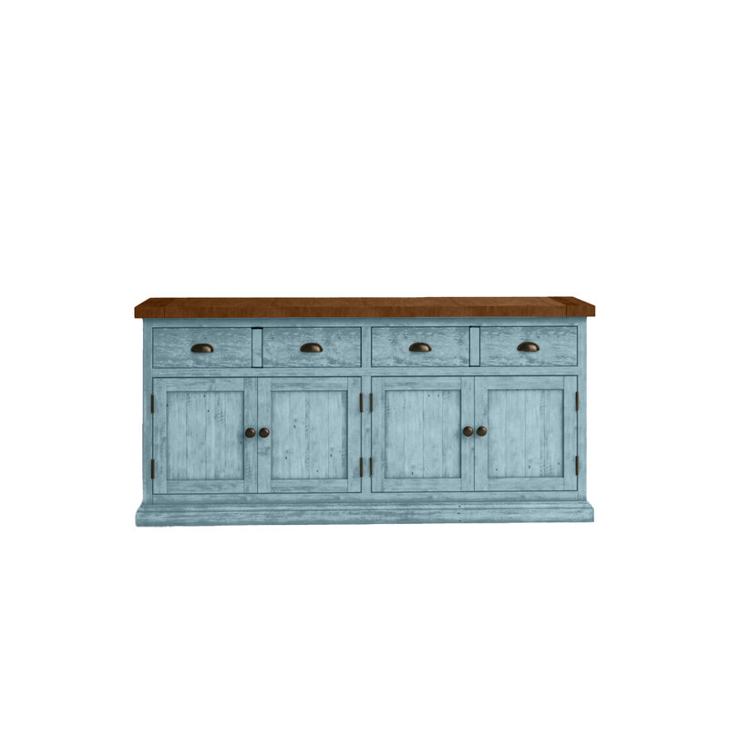 Annata 70'' Solid Wood Sideboard, Interesting Aqua/Brown