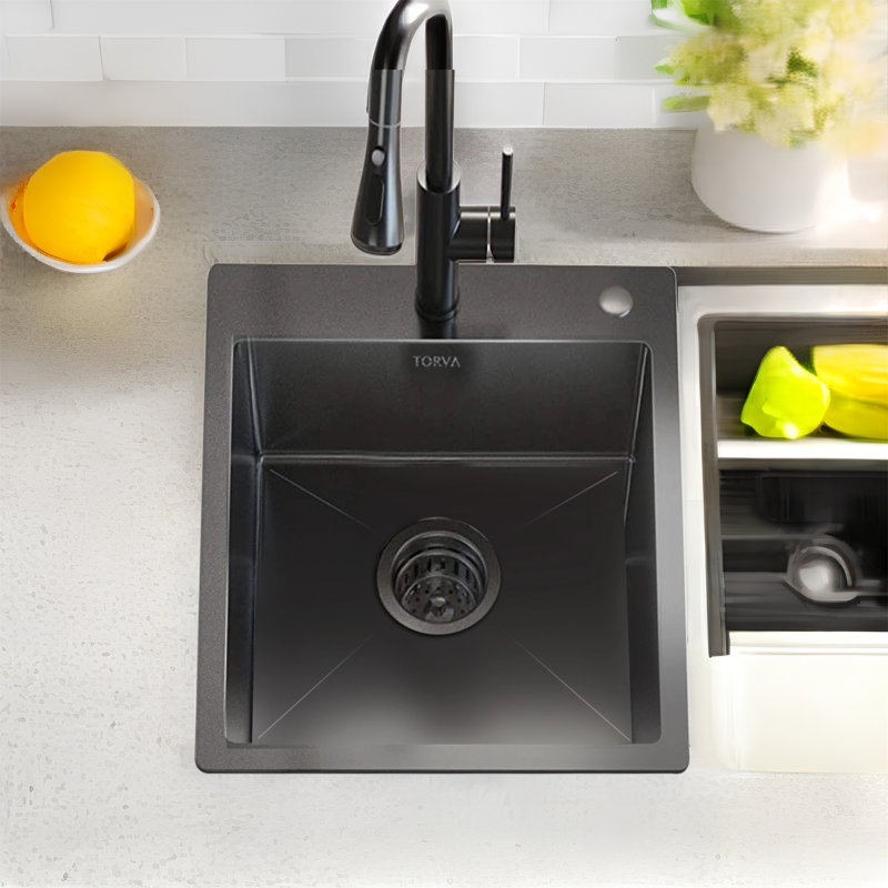 Évier de cuisine à cuve simple en acier inoxydable 18 po L
