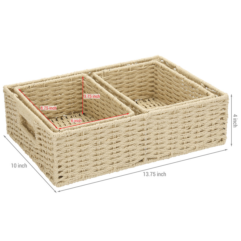 Cardboard / Paper 3 Piece Decorative Basket Set, Beige