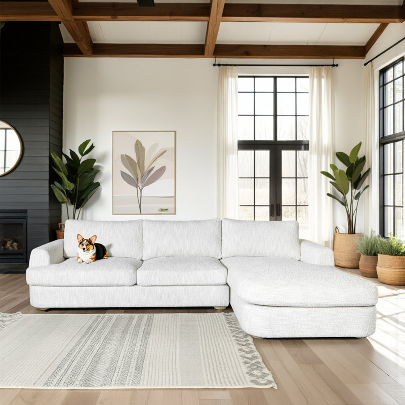 Couvercle de 123 po Canapé modulaire avec accoudoirs arrondis, Polyester blanc, Orienté à droite