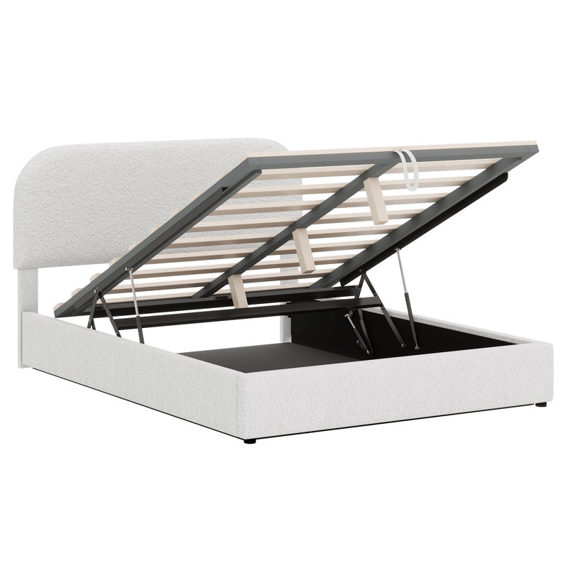Teddy Fleece Upholstered Platform Bed With Hydraulic Storage System, Full, White