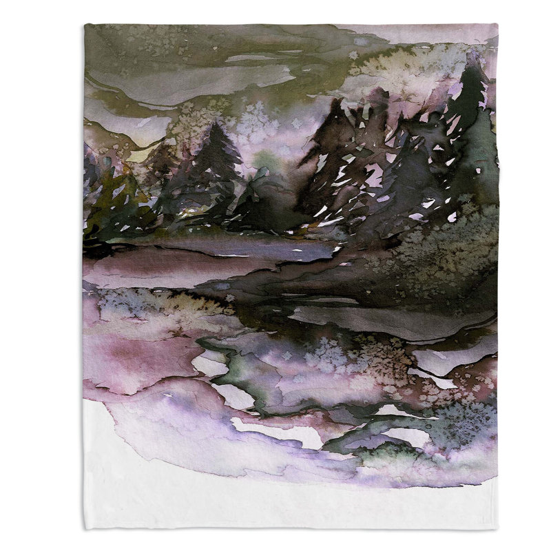 Couverture en sherpa doux Never Let The Path Ii, l 51 po x L 60 po, Vert / Gris / Noir
