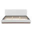 Élégant lit tapissier en tissu blanc avec joli cadre en bois massif texturé grain de bois, blanc, très grand-283131578