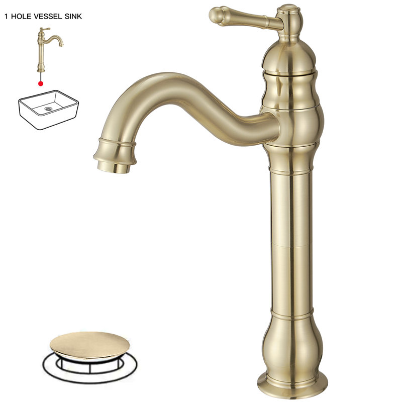 Brushed Gold Single Handle High-Arc Vessel Sink Faucet