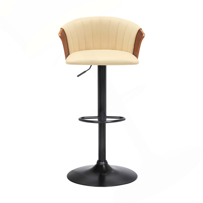 Adjustable Wood Bar Stool With Black Metal, Brown