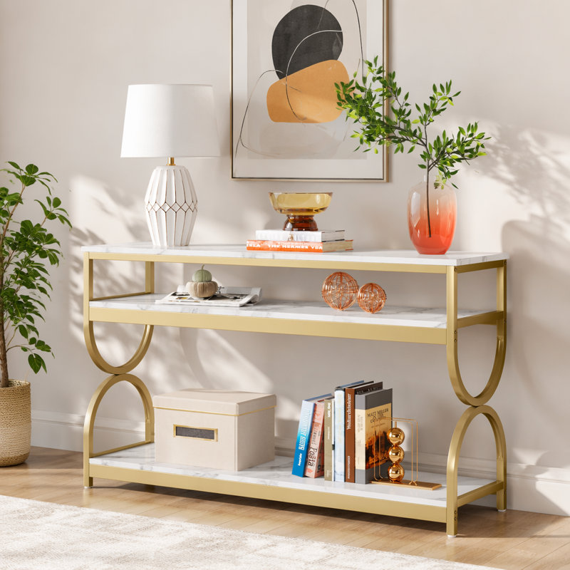 Console à 3 niveaux, table basse de 55 pouces avec tablettes de rangement