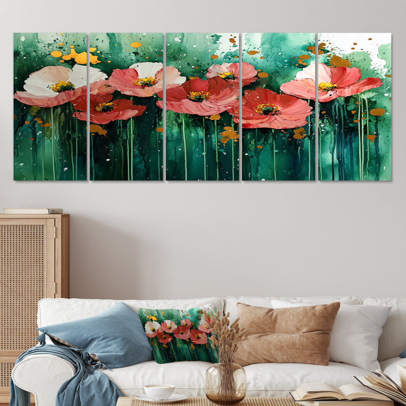 Humphries - coquelicots, art mural traditionnel, H 32 po x l 80 po, 5