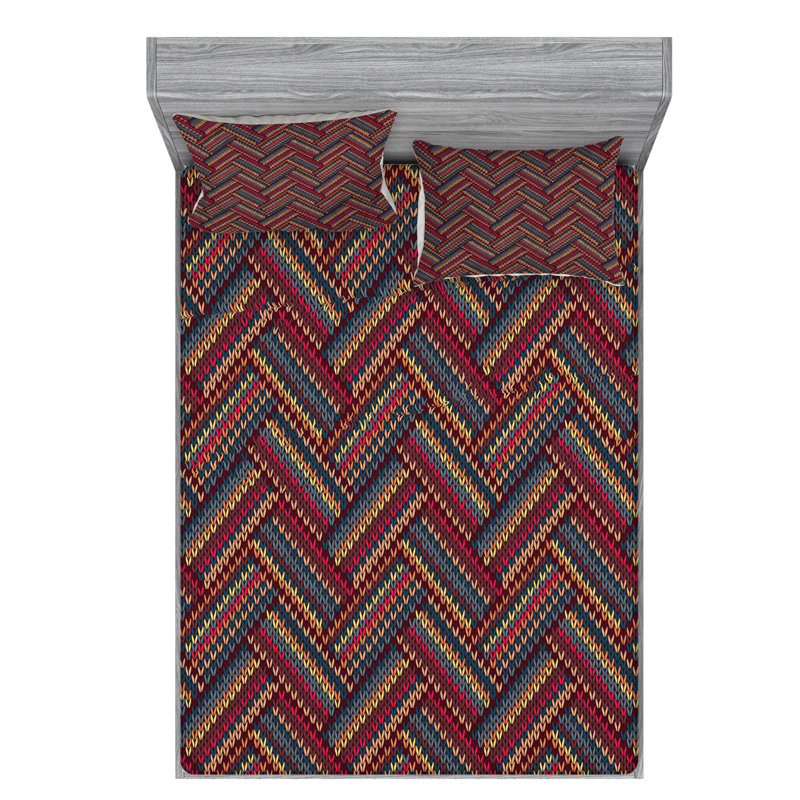 Ethnic Microfiber Chevron Sheet Set, Queen Sheet Set + Fitted Sheet + 2 Pillowcases