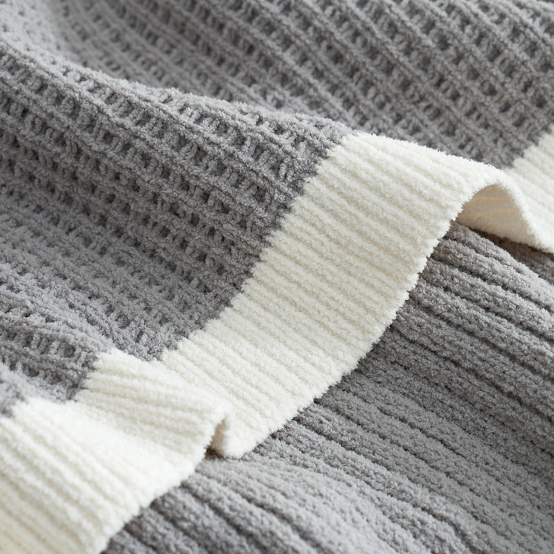 Jeté réversible en tricot de chenille tissé gaufré doux pour canapé, lit et salon, L 50 po x L 60 po, Grey