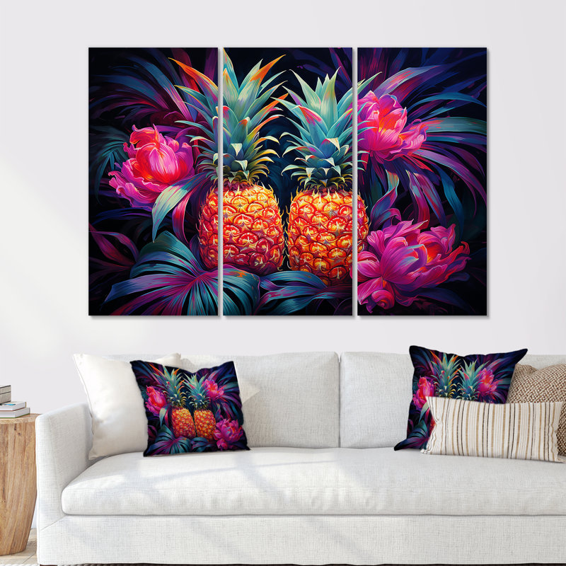 Ensemble de décoration murale Neon Pinapple Nectar - Ananas, H 40 po x l 60 po x P 1 po