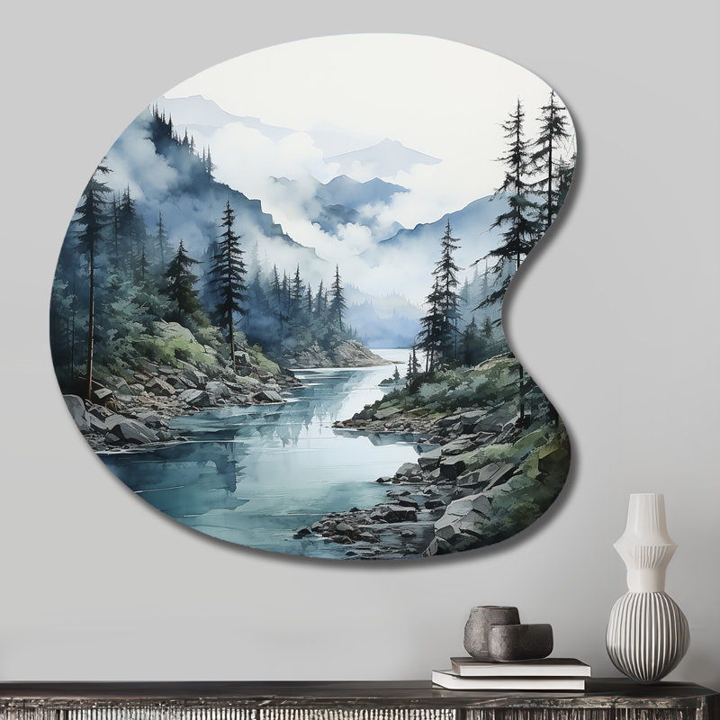 Gris et bleu, minimalisme, forêt, réflexions II, art mural asymétrique en métal, H 27 po x l 27 po