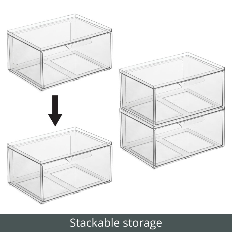 mDesign Plastic Wide Stackable Kitchen Storage Organizer, Drawer, 2 Pack, Clear