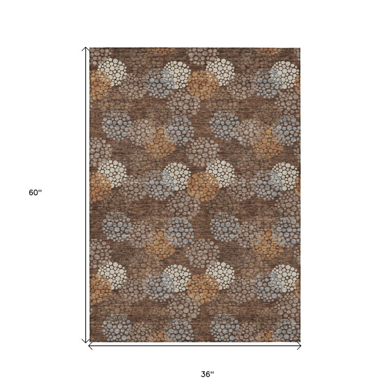 3' X 5' Brown Gray And Ivory Polka Dot Washable Indoor Outdoor Area Rug