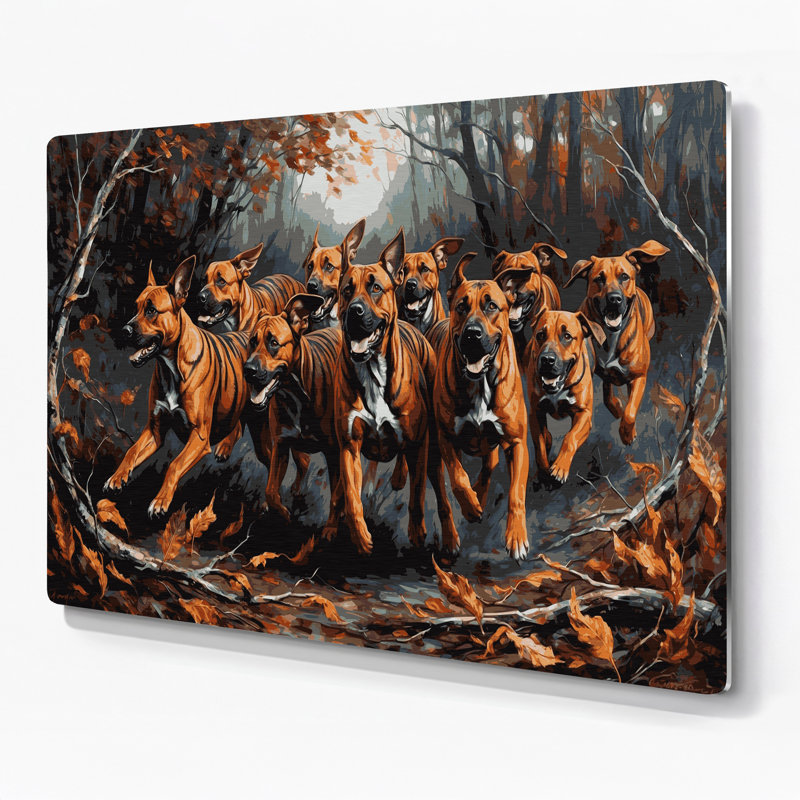 «Dogs Treeing Tennessee Brindle», art mural en métal gris, H 12 po x l 18 po