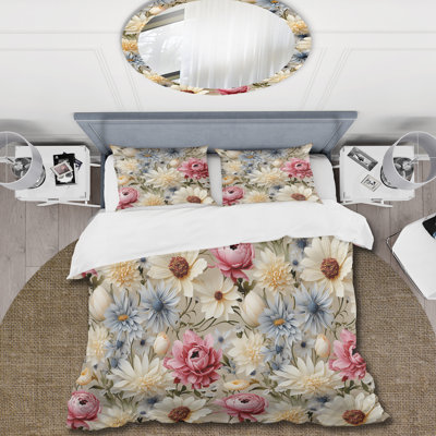 Ivory English Countryside Floral Pattern - Ensemble de housse de couette à motif floral