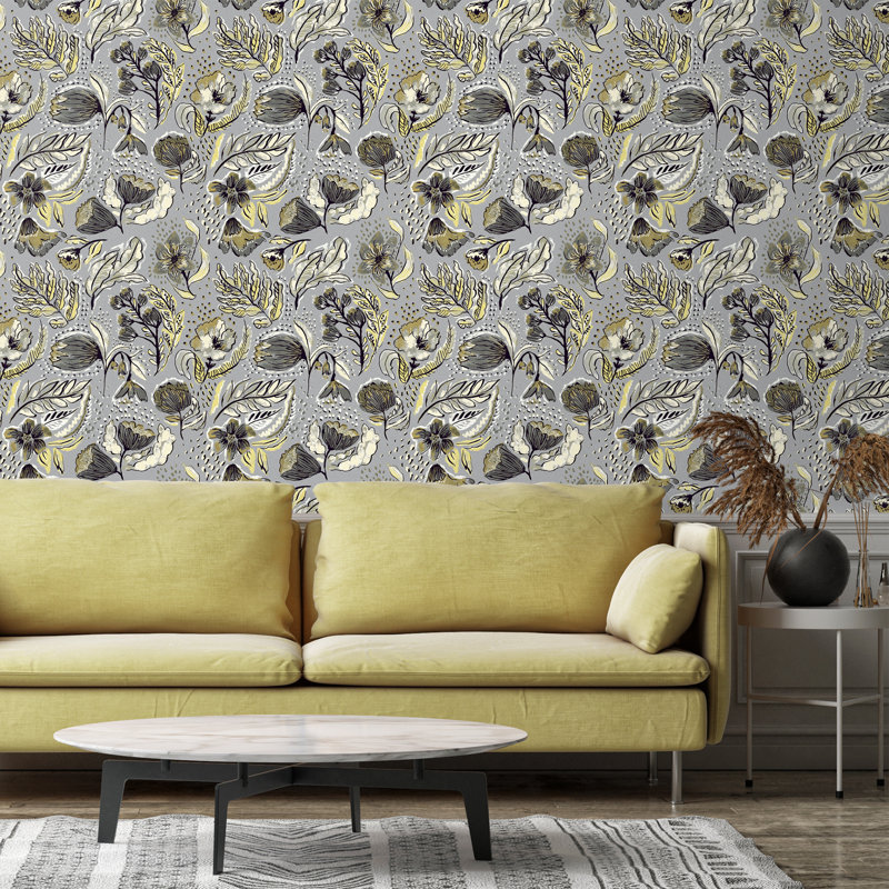 Pepper Embossed Wild Flower Felice Wallpaper Roll, Silver