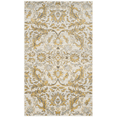 Adie Damask Ivory/Gold Area Rug