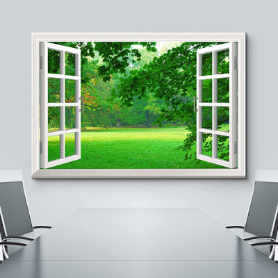 «Window Scenery View to Green Forest Field», reproduction sur toile tendue