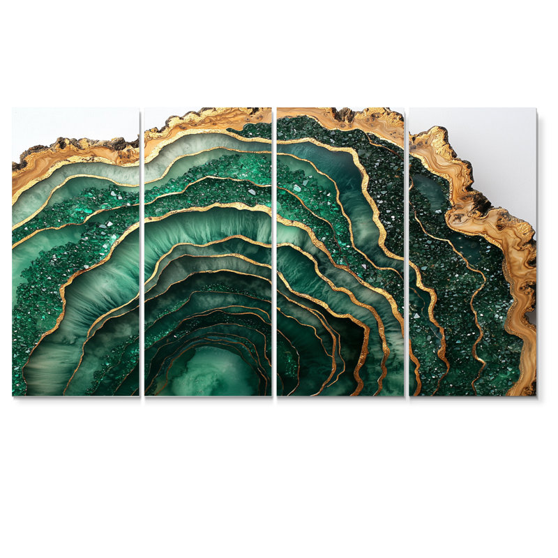 Émeraude et rivière de cristal sur glissade en bois IV - Art mural cristaux - Art mural traditionnel sur toile, 4